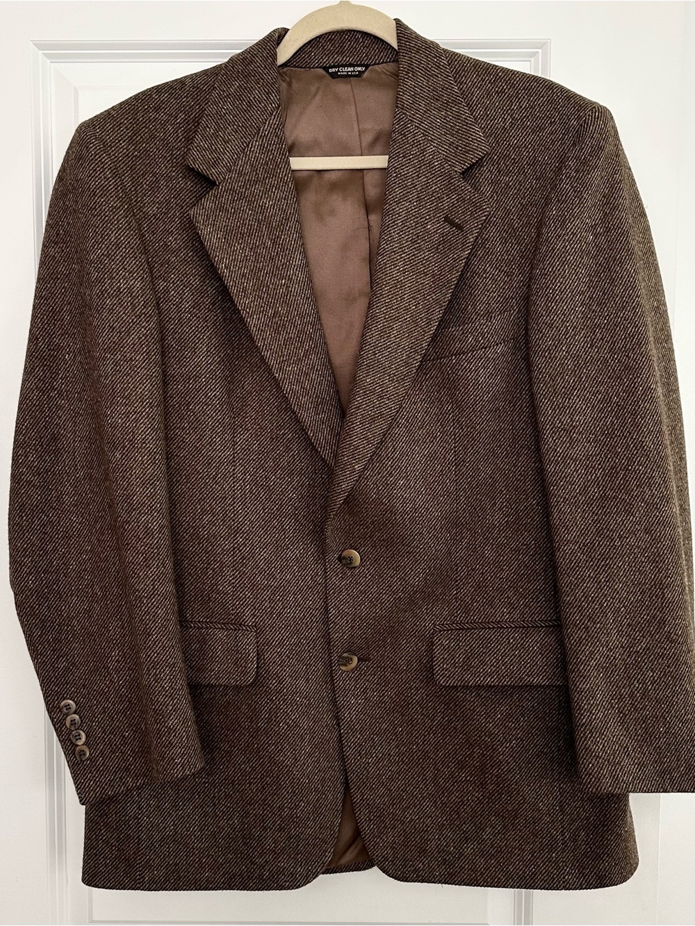 Vintage 90s 100% Wool Made In USA Brown Tweed Herringbone Blazer Jacket